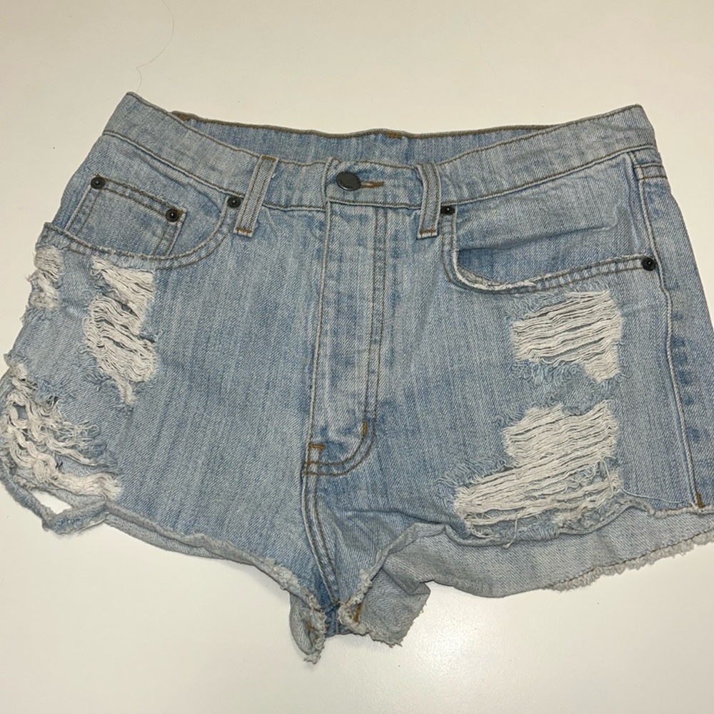 Carmar Women's denim distressed light wash Blue jean Shorts cutoffs size 27
